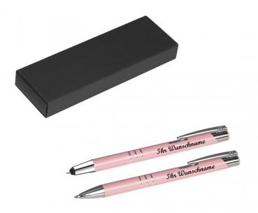 Schreibset mit Namensgravur - Touchpen + Kugelschreiber - pastell rosa