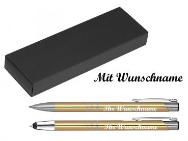 Schreibset mit Namensgravur - Touchpen Kugelschreiber + Kugelschreiber - gold