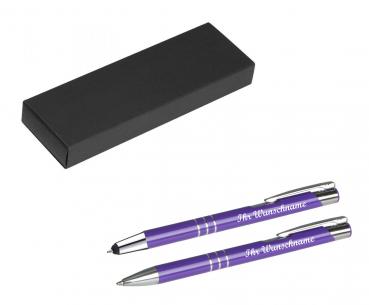 Schreibset mit Namensgravur - Touchpen Kugelschreiber + Kugelschreiber - violett
