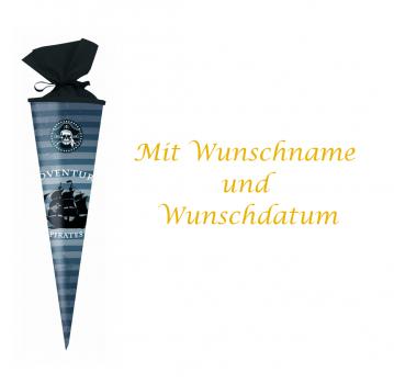 Schultüte mit gold gefärbter Gravur / Zuckertüte / 35cm / rund / "Piraten"