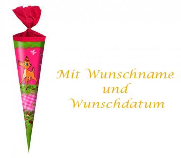 Schultüte mit gold gefärbter Gravur / Zuckertüte / Länge:35cm / rund / "Rehlein"