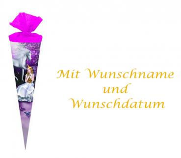 Schultüte mit gold gefärbter Gravur / Zuckertüte 35cm rund / "Märchenprinzessin"