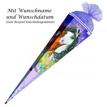 Schultüte mit Gravur / Zuckertüte / 85cm / eckig / "Blumenpferde"