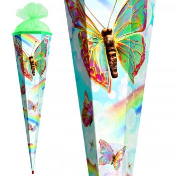 Schultüte mit Gravur / Zuckertüte / 85cm / eckig / "Rainbow Butterfly"