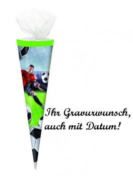 Schultüte mit Namensgravur - 35cm - rund - Tüllverschluss - "Fußball"