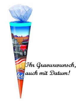 Schultüte mit Namensgravur - 35cm - rund - Tüllverschluss -"Trucks"