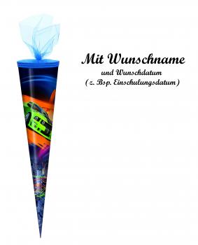 Schultüte mit Namensgravur - Zuckertüte - 50cm - rund - "Sportwagen"