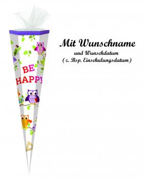 Schultüte mit Namensgravur - Zuckertüte - 85cm - eckig - "Be Happy"