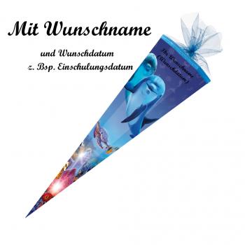 Schultüte mit Namensgravur - Zuckertüte - 85cm - eckig - "Delfinwelten"