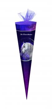 Schultüte mit Namensgravur - Zuckertüte - 85cm - eckig - "Pferd - White Horse"