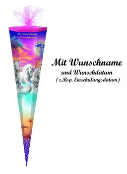 Schultüte mit Namensgravur - Zuckertüte - 85cm - eckig - "Pferde"