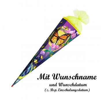 Schultüte mit Namensgravur - Zuckertüte - 85cm - eckig - "Schmetterling"