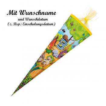 Schultüte mit Namensgravur - Zuckertüte - 85cm - eckig - "Tier ABC"