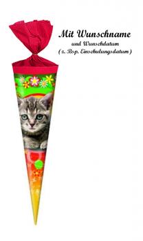 Schultüte mit Namensgravur - Zuckertüte - Länge: 35cm - rund - "Katze"