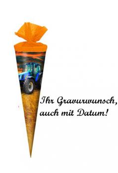 Schultüte mit Namensgravur - Zuckertüte - Länge:35cm - rund - "Traktor"