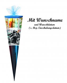 Schultüte mit Namensgravur - Zuckertüte 85cm - eckig - "Motor-Bike"