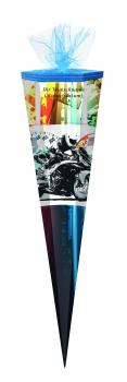 Schultüte mit schwarz gefärbter Gravur / Zuckertüte 85cm / eckig / "Motor-Bike"