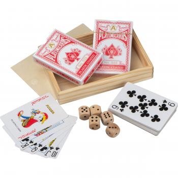 Spielkartenset mit 2 Pokerkartensets (52 Blatt + Joker) und 5 Holzwürfeln