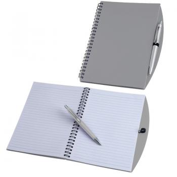 Spiral-Notizbuch mit Kugelschreiber / DIN A5 / 160 linierte Seiten / Farbe: grau