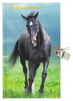 Tagebuch mit Namensgravur - mit Schloss - "Pferd"