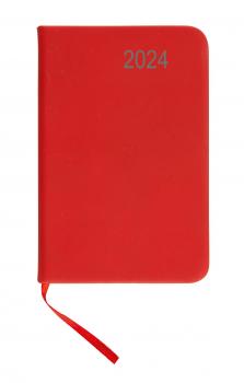Taschenkalender 2024 / ca A7 / PU Einband / Farbe: rot + Metall Kugelschreiber