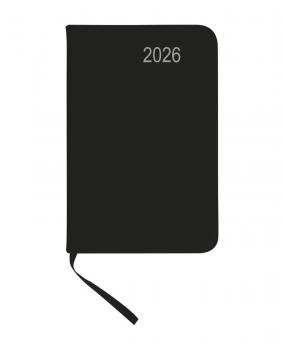 Taschenkalender 2026 / ca DIN A7 / mit PU Einband / Farbe: schwarz