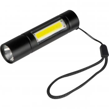 Taschenlampe mit Akku / mit seitlichen COB Licht / Farbe: schwarz