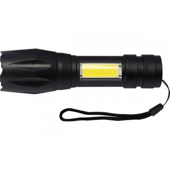Taschenlampe mit Akku mit Gravur / zusätzlich mit seitlichen Licht / schwarz