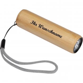 Taschenlampe mit Gravur / aus Bambus mit Akku zum aufladen und USB-C Kabel