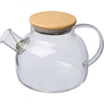 Teekanne / aus Glas mit Bambusdeckel und Ausgießsieb / 1.000 ml