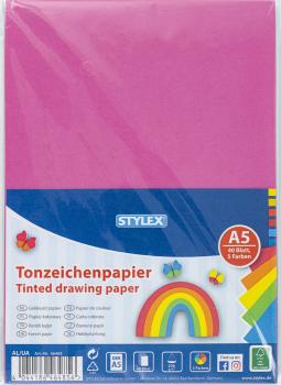 Tonzeichenpapier / DIN A5 / 200g / 40 Blatt / 5 Trendfarben