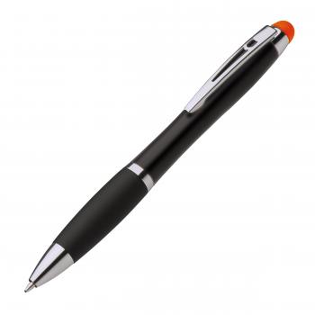 Touchpen Drehkugelschreiber / Farbe: schwarz mit orangen Stylus