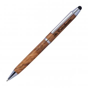 Touchpen Holz Kugelschreiber mit Namensgravur - aus Olivenholz