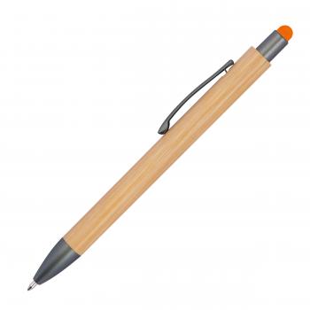 Touchpen Holzkugelschreiber aus Bambus / Stylusfarbe: orange