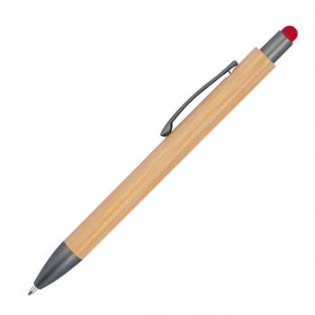 Touchpen Holzkugelschreiber aus Bambus / Stylusfarbe: rot