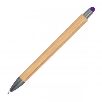 Touchpen Holzkugelschreiber aus Bambus mit Namensgravur - Stylusfarbe: lila
