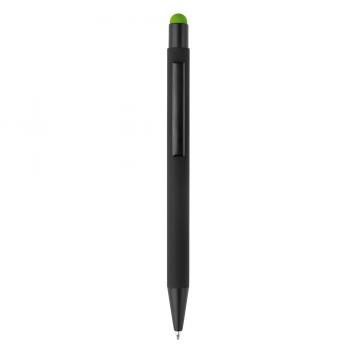Touchpen Kugelschreiber / aus Metall / Farbe: schwarz mit hellgrünen Stylus