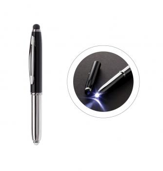 Touchpen Kugelschreiber / mit LED Licht / Farbe: silber/schwarz