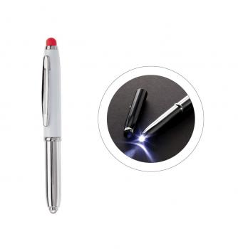 Touchpen Kugelschreiber / mit LED Licht / Farbe: silber/weiß mit roten Stylus