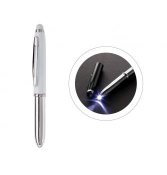 Touchpen Kugelschreiber / mit LED Licht / Farbe: silber/weiß mit weißen Stylus