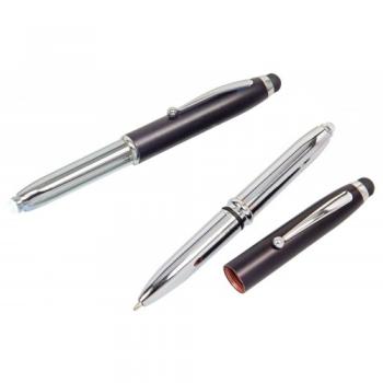 Touchpen Kugelschreiber / mit LED Licht und Touchscreenstift / silber-schwarz