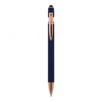 Touchpen Kugelschreiber "Roségold" mit Gravur / aus Metall / Farbe: dunkelblau