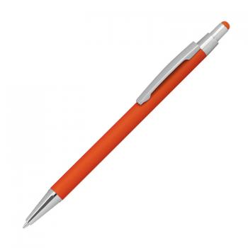 Touchpen Kugelschreiber aus Metall / gummiert / Farbe: orange