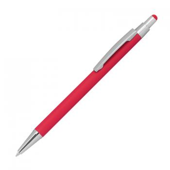 Touchpen Kugelschreiber aus Metall / gummiert / Farbe: rot