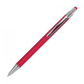 Touchpen Kugelschreiber aus Metall / gummiert / Farbe: rot