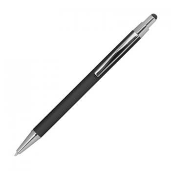 Touchpen Kugelschreiber aus Metall / gummiert / Farbe: schwarz