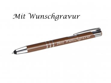 Touchpen Kugelschreiber aus Metall mit Gravur  / Farbe: braun