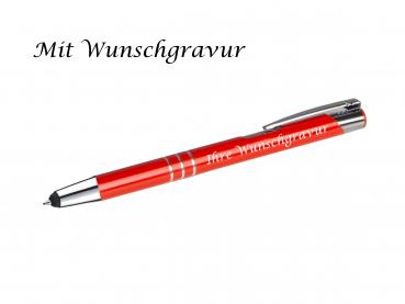 Touchpen Kugelschreiber aus Metall mit Gravur  / Farbe: mittelrot