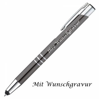 Touchpen Kugelschreiber aus Metall mit Gravur / Farbe: anthrazit
