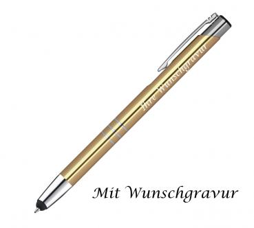 Touchpen Kugelschreiber aus Metall mit Gravur / Farbe: gold